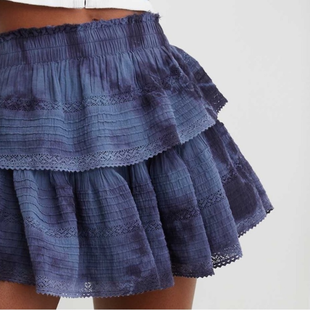Aerie Blue Tie Die Ruffle Skirt